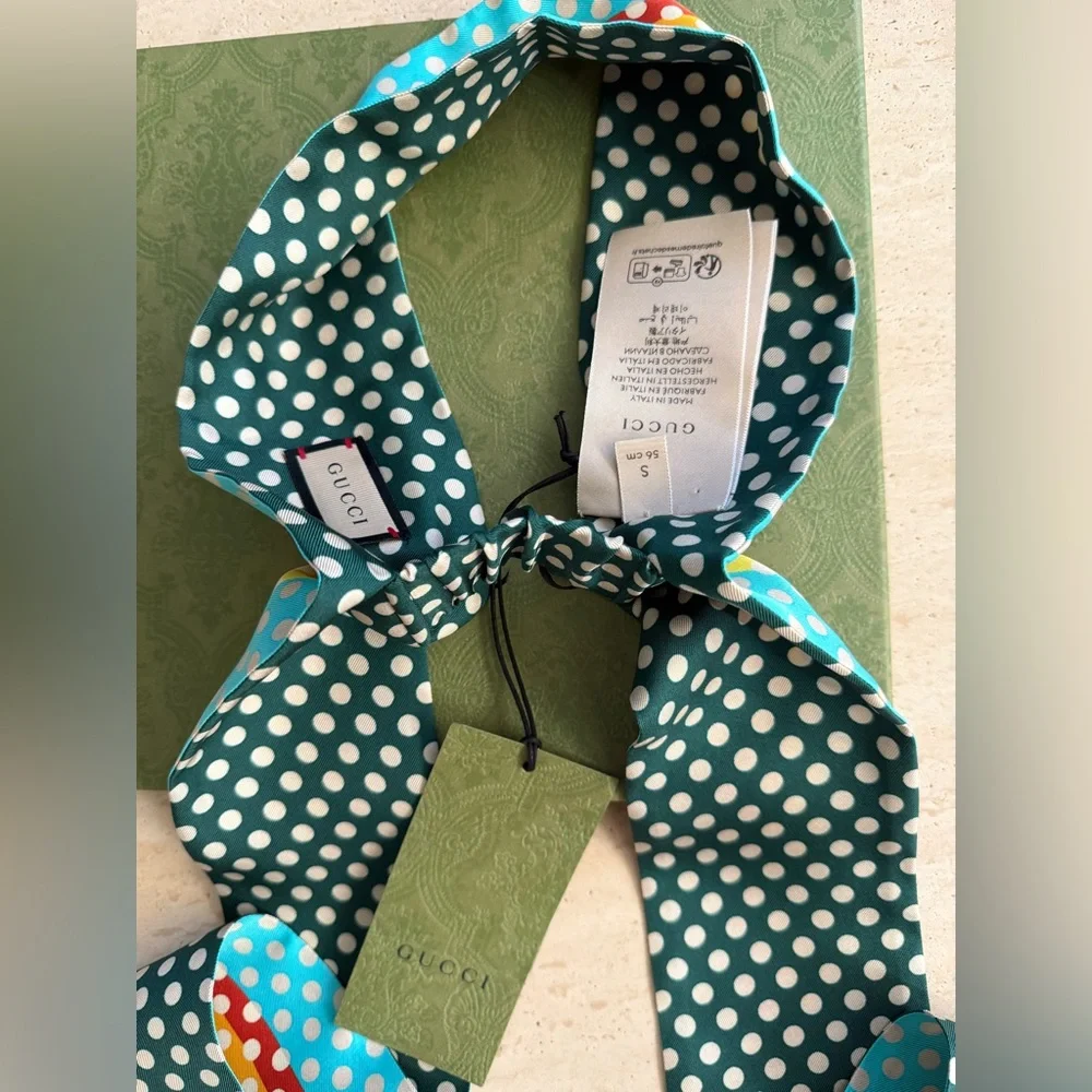 NWT Gucci Polka Dot Print Silk Headscarf Sz/ S